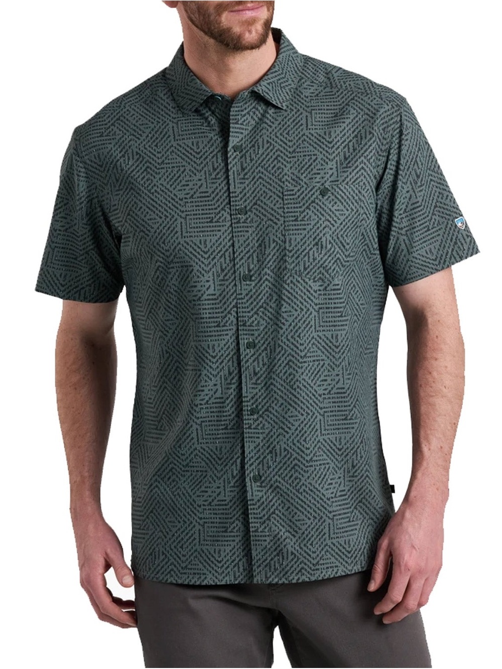 KUHL Persuadr Short Sleeve Shirt Lightweight Geometric Green Mens XXL 2X UPF 50+